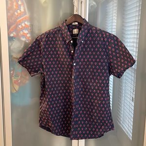 JCrew navy floral button down short sleeved shirt